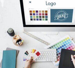 Logo designer working with oolour palettes